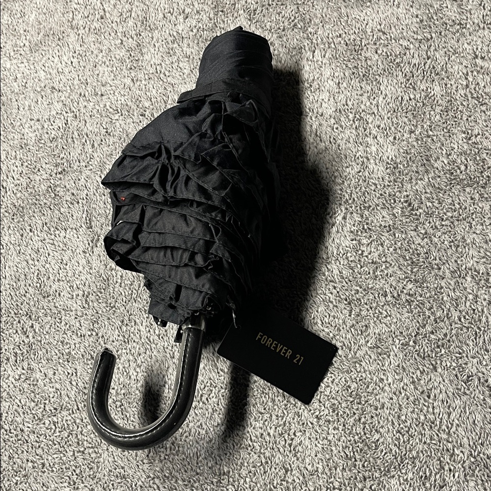 Forever 21 Black Foldable Ruffled Umbrella
